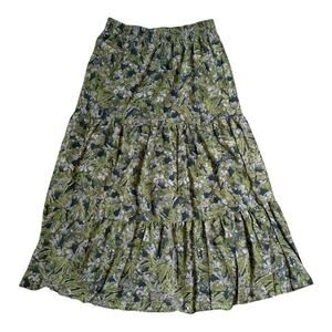 Mikarose Fall Floral Print Tiered Maxi Skirt Sz L Boho Hippy Cottagecore Concert